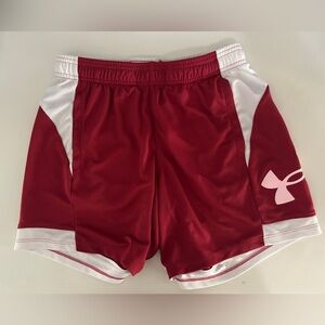 Under Armour Women's Red Athletic Shorts with White Trim